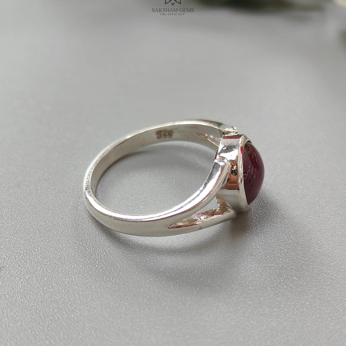 Star Ruby Silver Ring: 7.18gms Natural Star Ruby Untreated Cabochon Round Shape 925 Sterling Silver Bezel Set 8 US Ring
