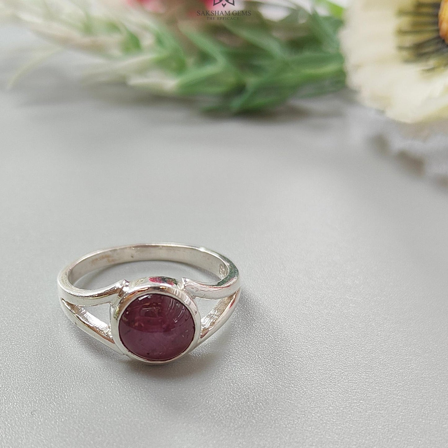 Star Ruby Silver Ring: 7.18gms Natural Star Ruby Untreated Cabochon Round Shape 925 Sterling Silver Bezel Set 8 US Ring