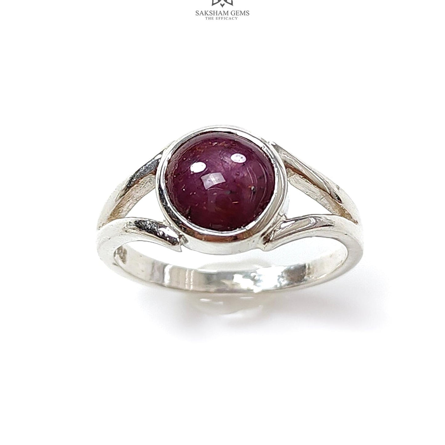 Star Ruby Silver Ring: 7.18gms Natural Star Ruby Untreated Cabochon Round Shape 925 Sterling Silver Bezel Set 8 US Ring