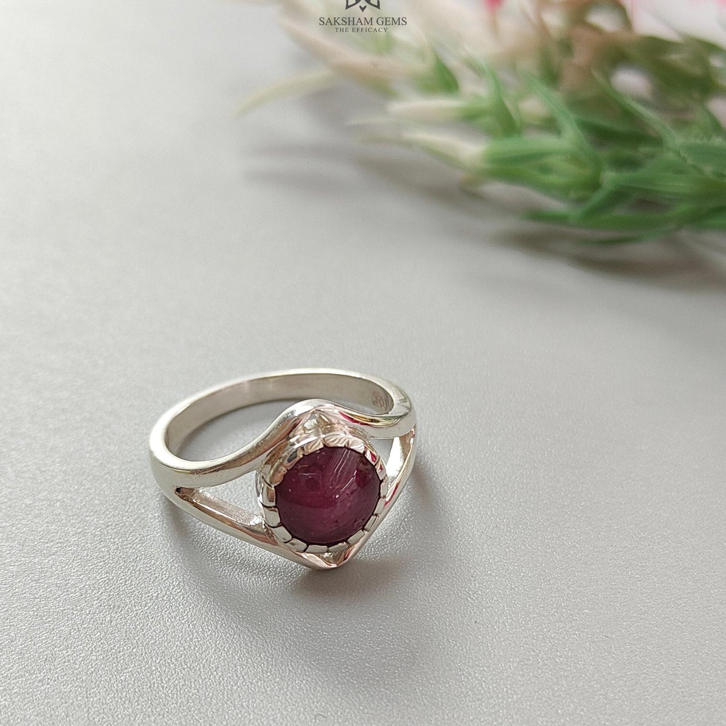 Star Ruby Silver Ring: 4.18gms Natural Star Ruby Untreated Cabochon Round Shape 925 Sterling Silver Bezel Set 7 US Ring