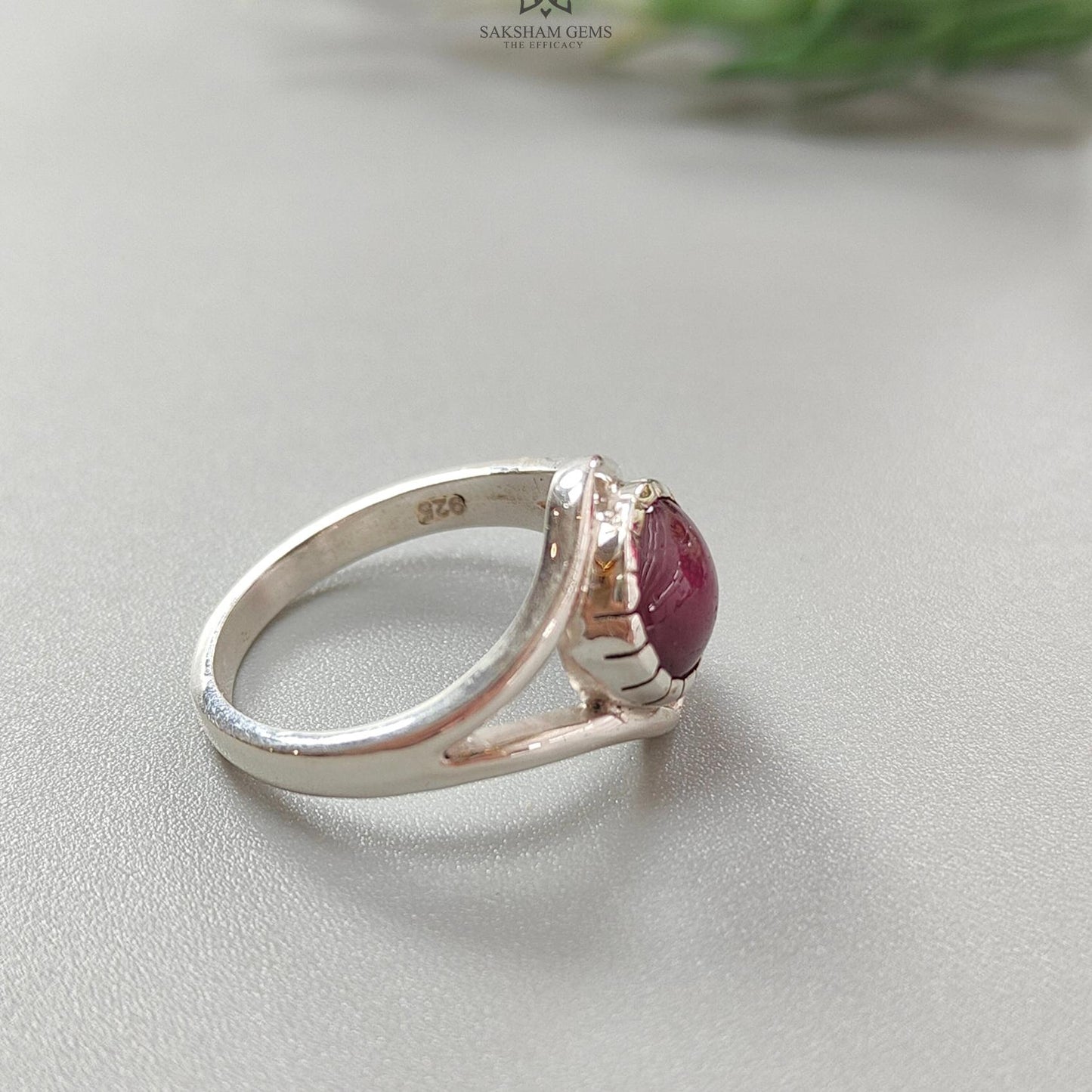 Star Ruby Silver Ring: 4.18gms Natural Star Ruby Untreated Cabochon Round Shape 925 Sterling Silver Bezel Set 7 US Ring
