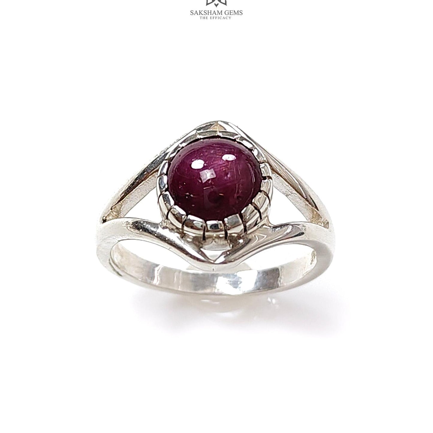 Star Ruby Silver Ring: 4.18gms Natural Star Ruby Untreated Cabochon Round Shape 925 Sterling Silver Bezel Set 7 US Ring