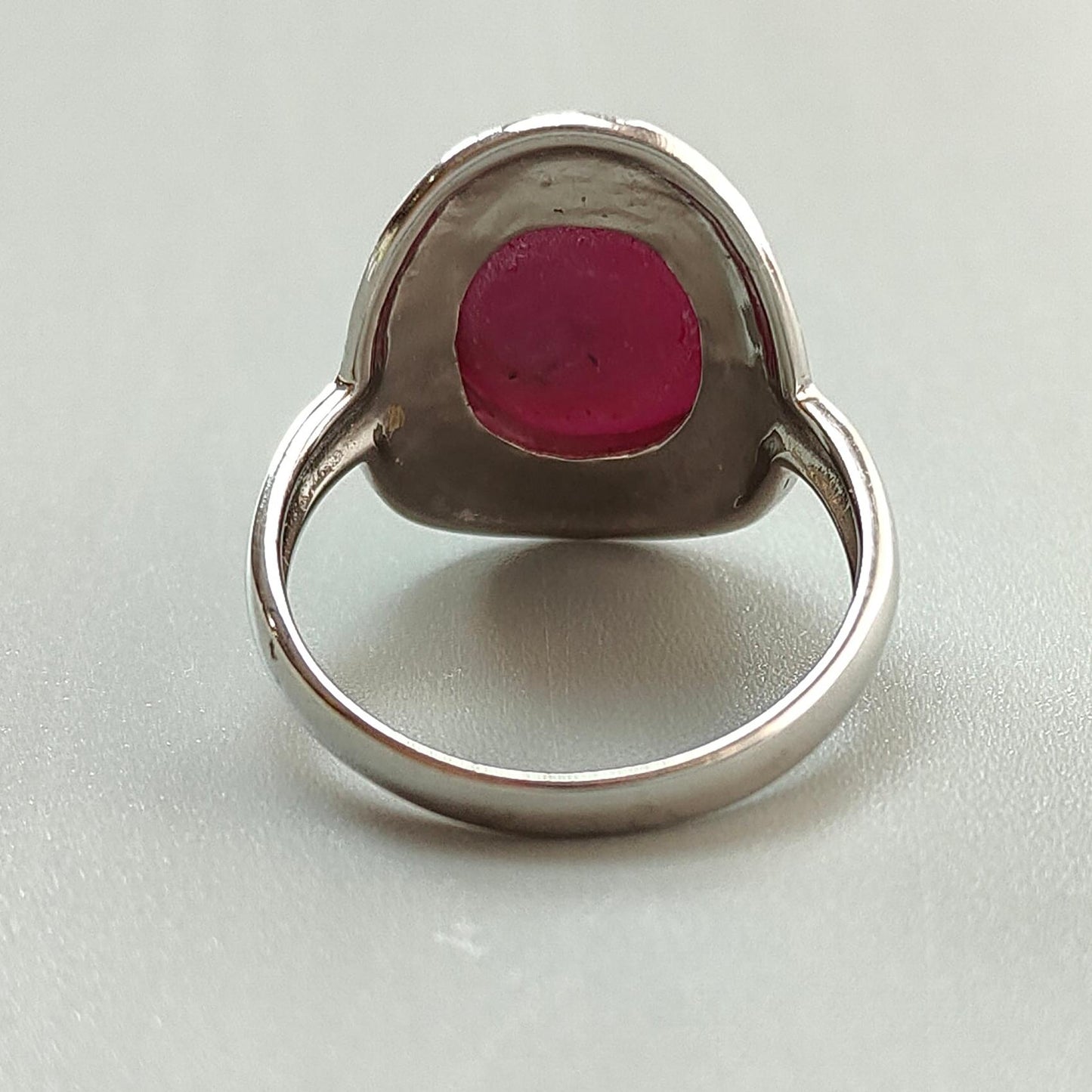 Star Ruby Silver Ring: 8.37gms Natural Untreated Star Ruby Oval Shape Cabochon 925 Sterling Silver Bezel Set 10 US Ring | July Birthstone