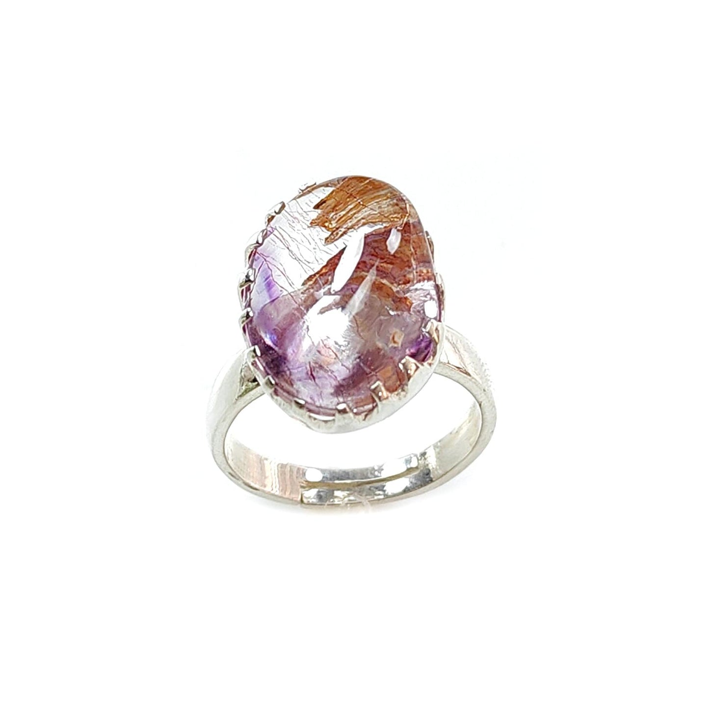 Amethyst Plain Silver Ring: 5.41gms Natural Untreated Super Seven Amethyst Fancy Shape Plain 925 Sterling Silver Bezel Set Adjustable Ring