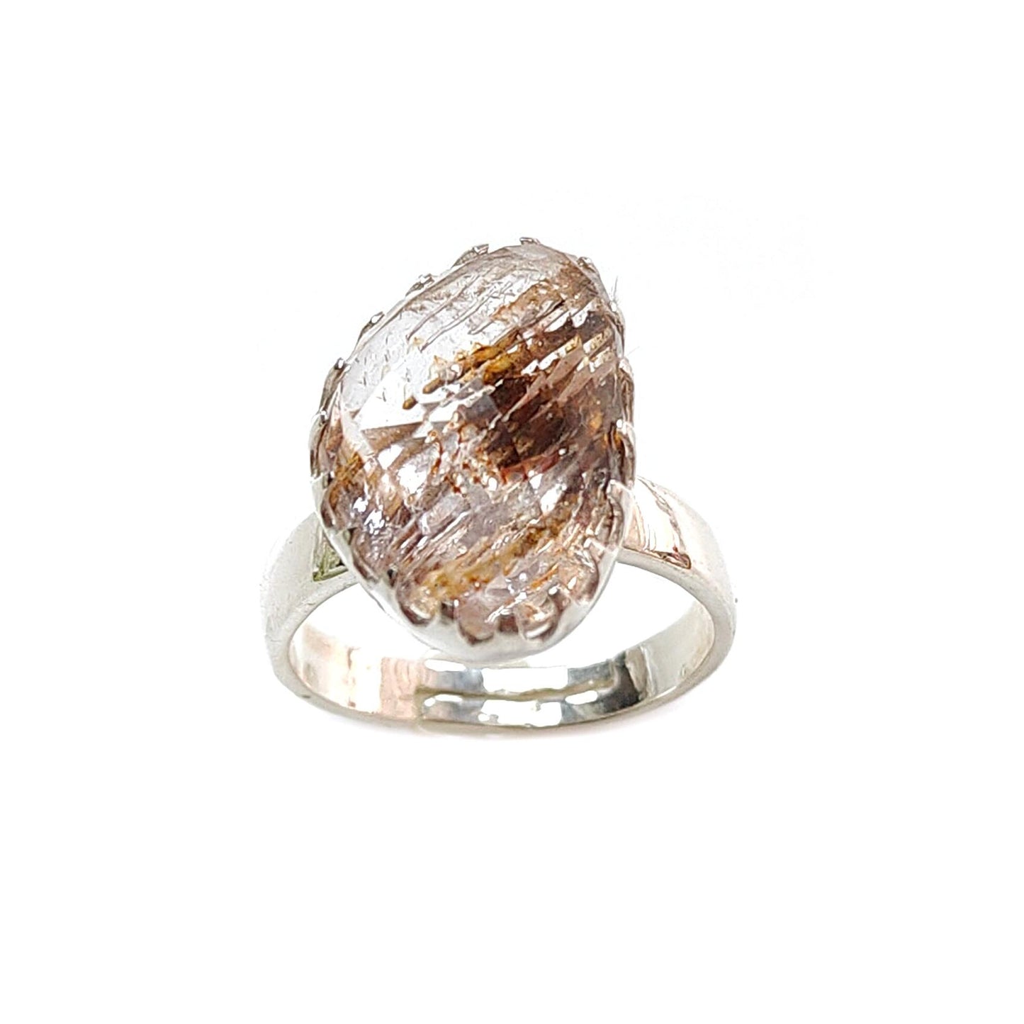 Amethyst Plain Silver Ring: 5.43gms Natural Untreated Super Seven Amethyst Fancy Shape Plain 925 Sterling Silver Bezel Set Adjustable Ring