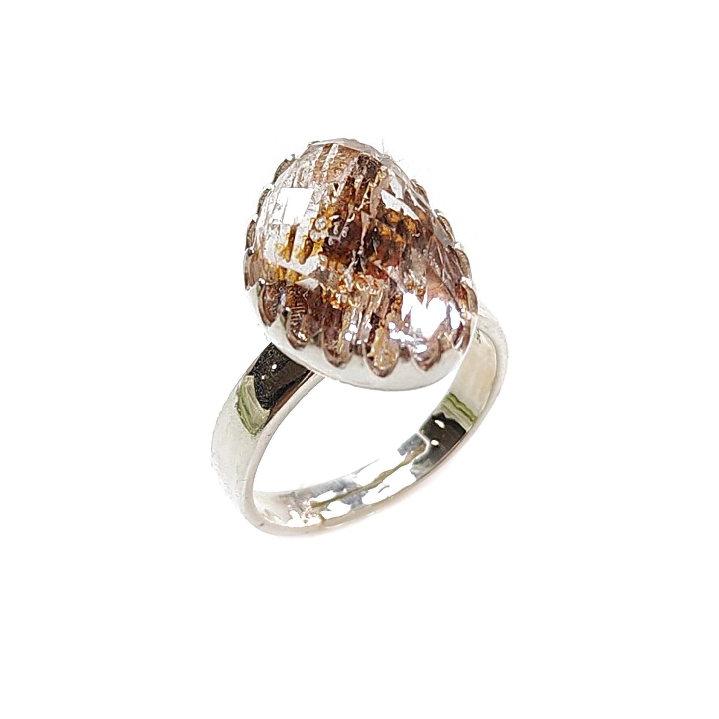Amethyst Plain Silver Ring: 5.43gms Natural Untreated Super Seven Amethyst Fancy Shape Plain 925 Sterling Silver Bezel Set Adjustable Ring