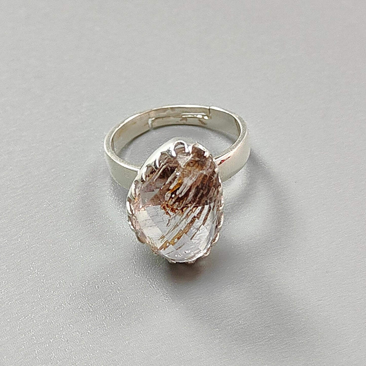 Amethyst Plain Silver Ring: 5.43gms Natural Untreated Super Seven Amethyst Fancy Shape Plain 925 Sterling Silver Bezel Set Adjustable Ring