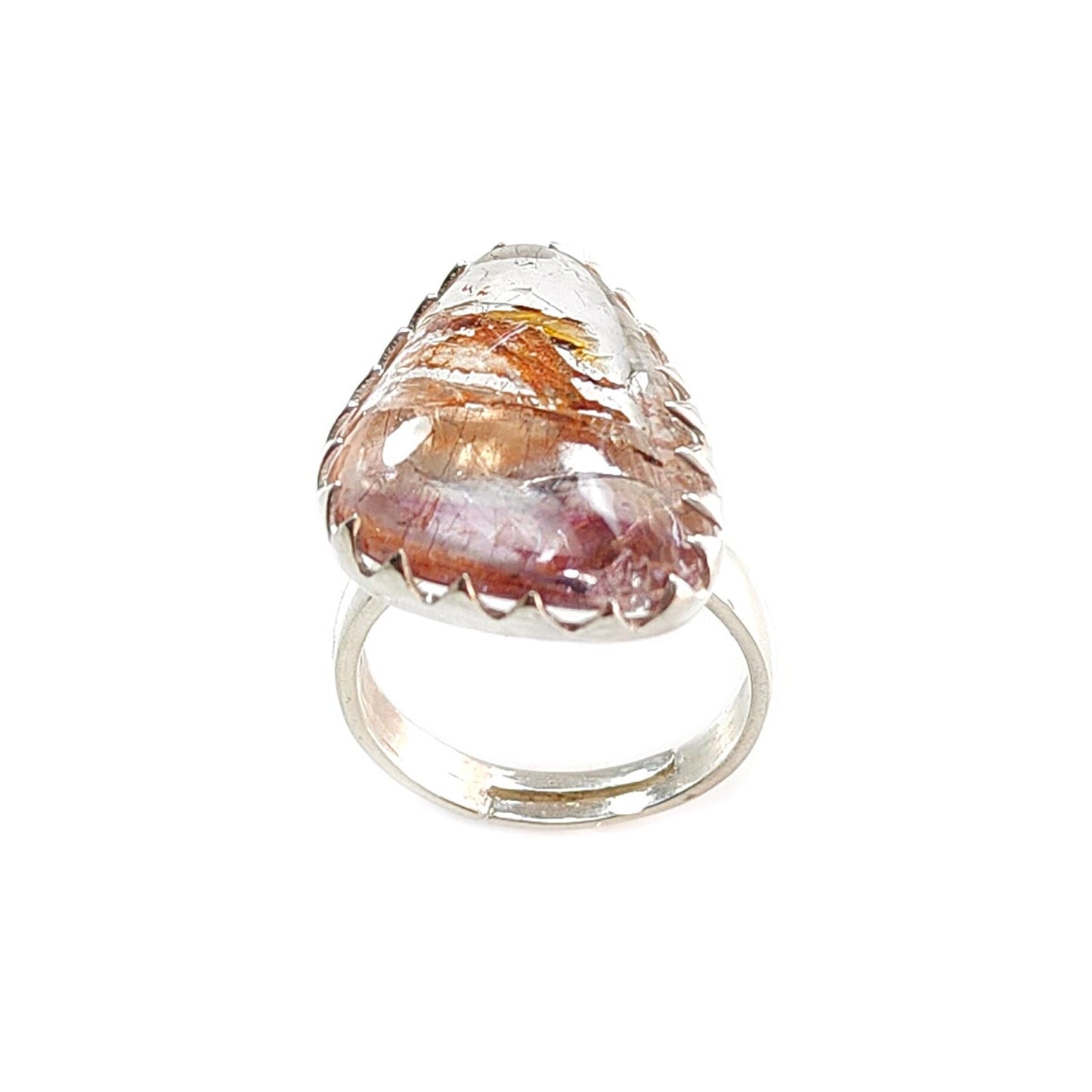 Amethyst Plain Silver Ring: 6.87gms Natural Untreated Super Seven Amethyst Fancy Shape Plain 925 Sterling Silver Bezel Set Adjustable Ring