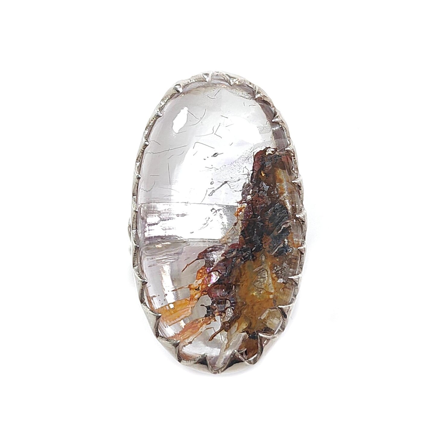 Amethyst Plain Silver Ring: 13.60gms Natural Untreated Super Seven Amethyst Oval Shape Plain 925 Sterling Silver Bezel Set Adjustable Ring