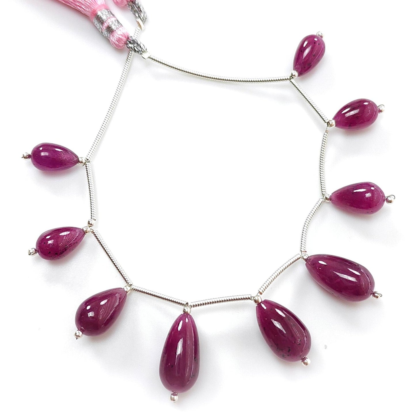 Purple Ruby Teardrop Loose Beads : Natural Untreated Ruby Gemstone 925 Sterling Silver Plain Beads For Jewelry