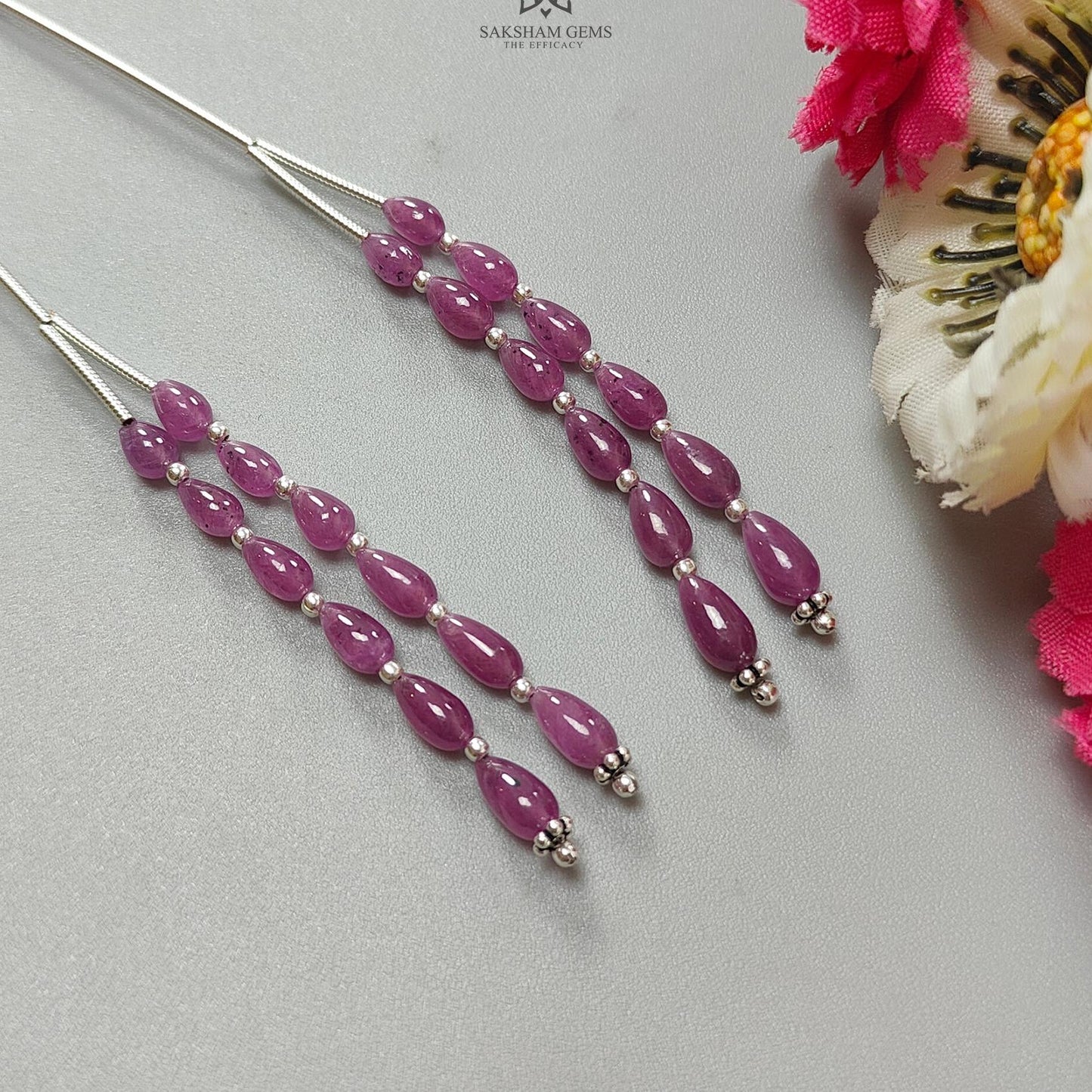 Purple Ruby Plain Loose Beads: 28.60cts Natural Untreated Ruby Cabochon Teardrops Plain Beads For Jewelry 5mm - 7mm 1.70" 1 Strand