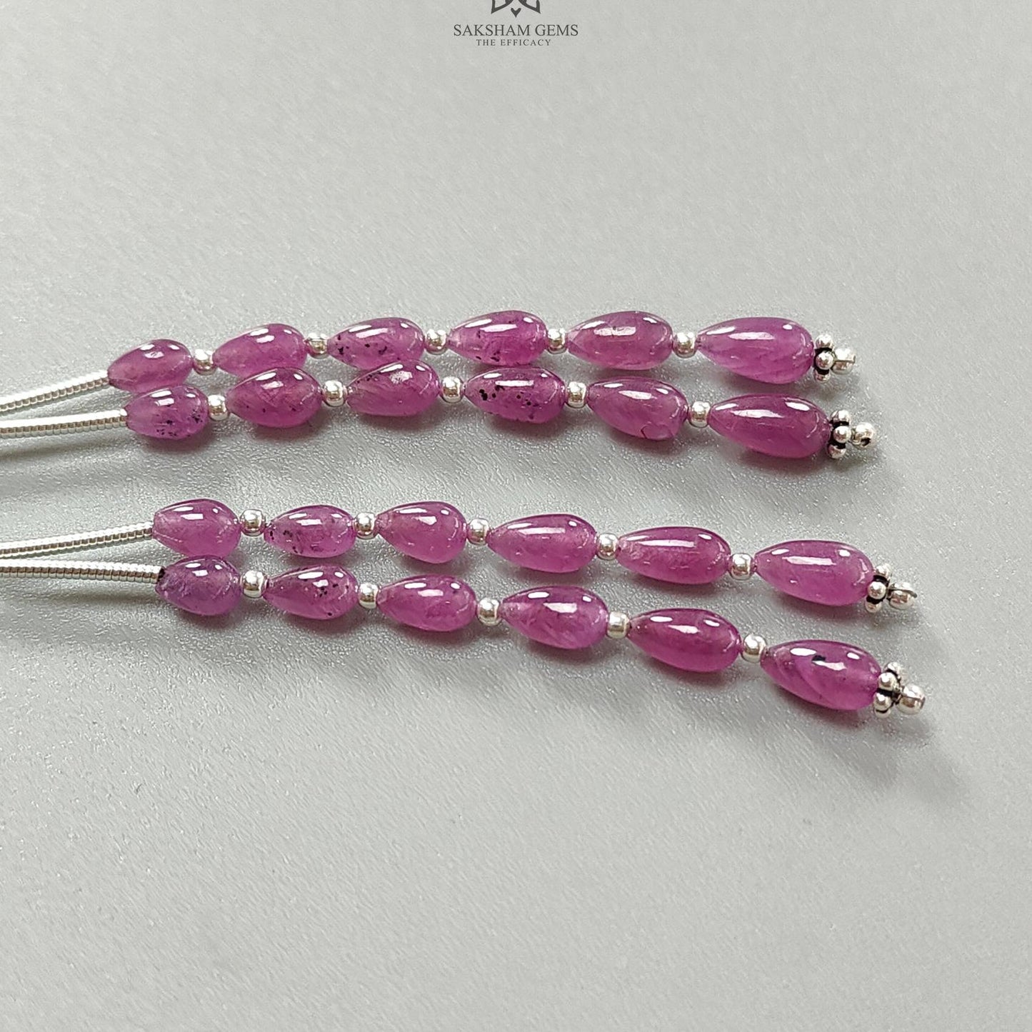 Purple Ruby Plain Loose Beads: 28.60cts Natural Untreated Ruby Cabochon Teardrops Plain Beads For Jewelry 5mm - 7mm 1.70" 1 Strand