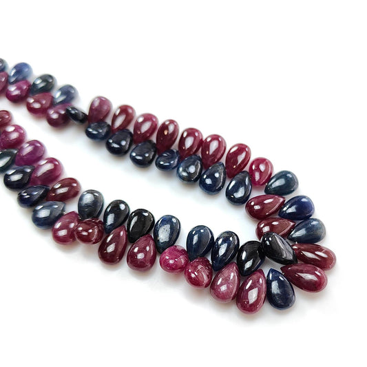 Ruby, Blue Sapphire Smooth Loose Beads: 110.00cts (Approx) Natural Untreated Ruby Gemstone Pear Briolette Beads 6*4mm - 10*6mm 4" 1 Strand