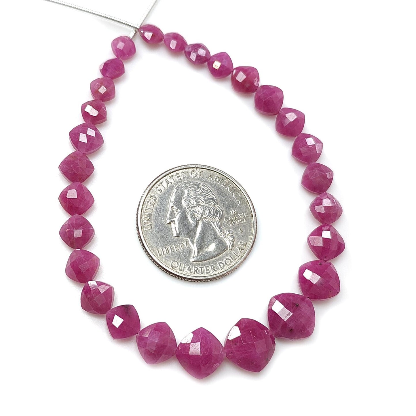Red Ruby Faceted Loose Beads: 43.80cts Natural Untreated Unheated Ruby Gemstone Checker Cut Briolette Cushion Beads 5mm - 9mm, 7" Strand