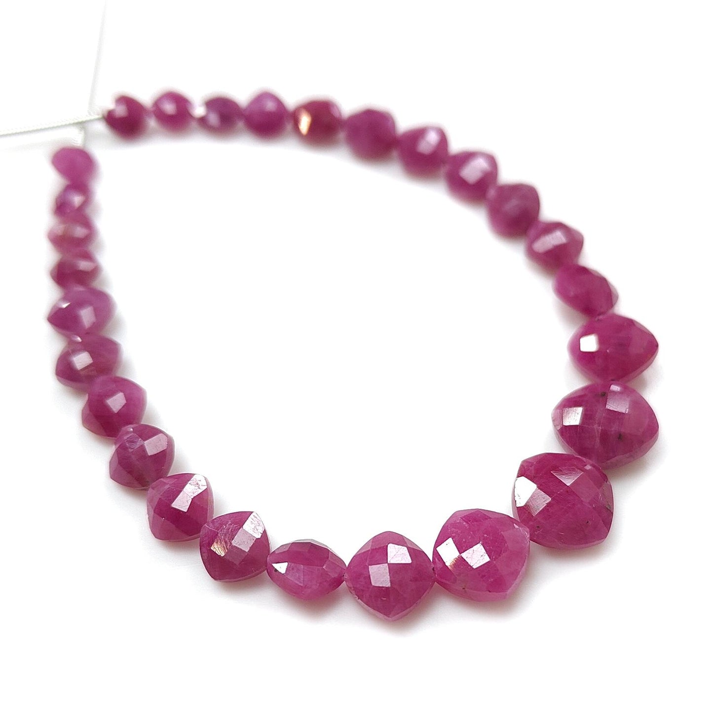 Red Ruby Faceted Loose Beads: 43.80cts Natural Untreated Unheated Ruby Gemstone Checker Cut Briolette Cushion Beads 5mm - 9mm, 7" Strand