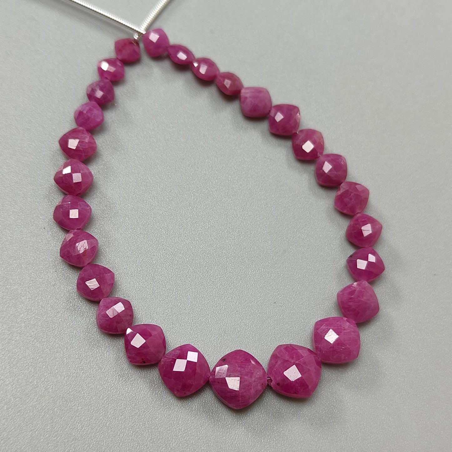 Red Ruby Faceted Loose Beads: 43.80cts Natural Untreated Unheated Ruby Gemstone Checker Cut Briolette Cushion Beads 5mm - 9mm, 7" Strand