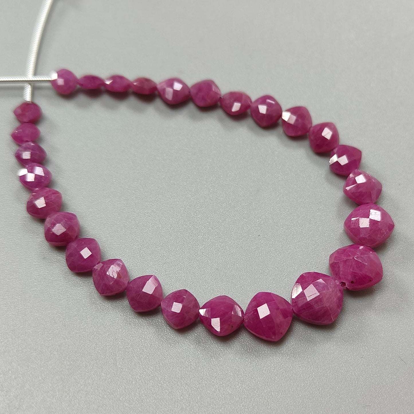 Red Ruby Faceted Loose Beads: 43.80cts Natural Untreated Unheated Ruby Gemstone Checker Cut Briolette Cushion Beads 5mm - 9mm, 7" Strand