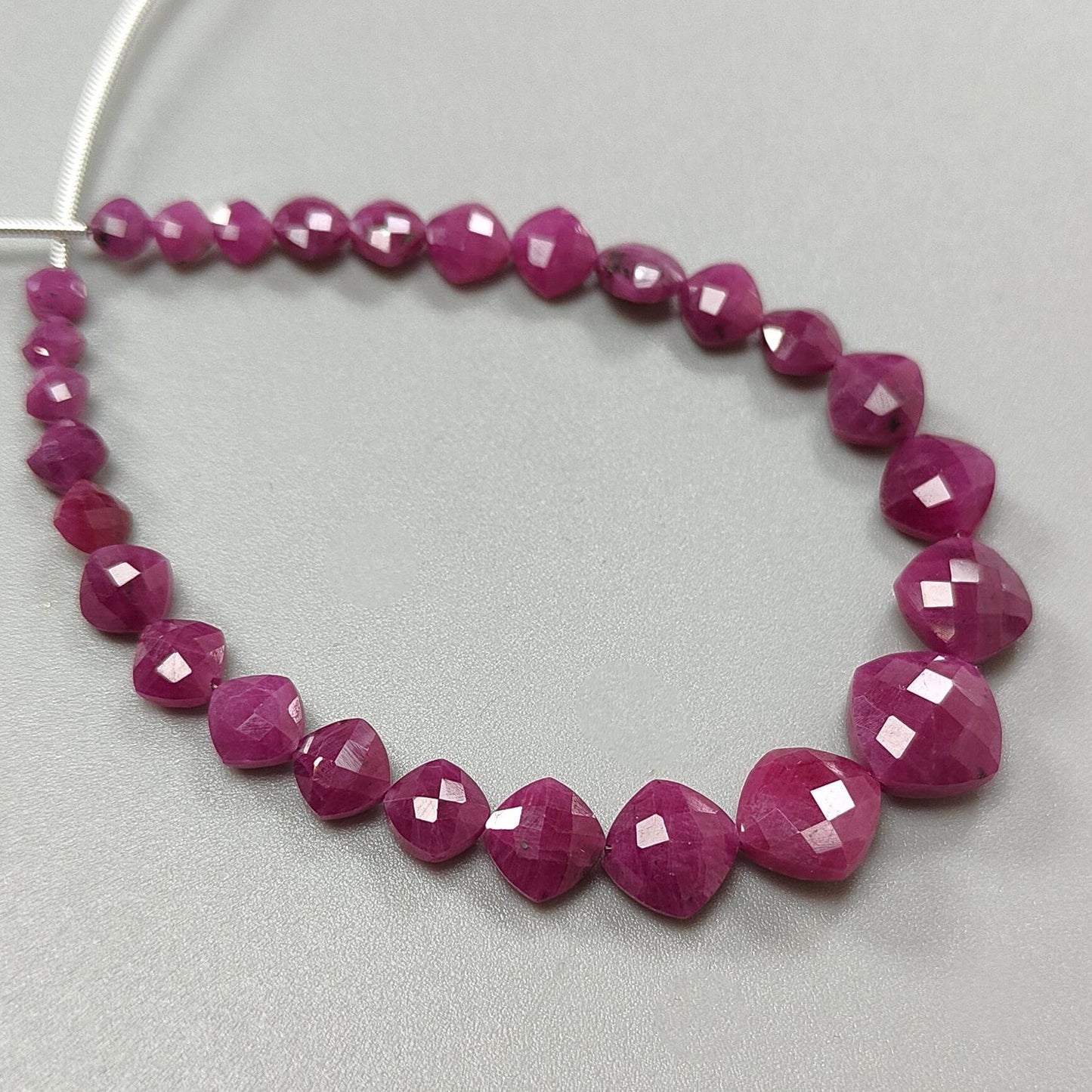 Red Ruby Faceted Loose Beads: 46.20cts Natural Untreated Unheated Ruby Gemstone Checker Cut Briolette Cushion Beads 4mm - 10mm, 7" Strand