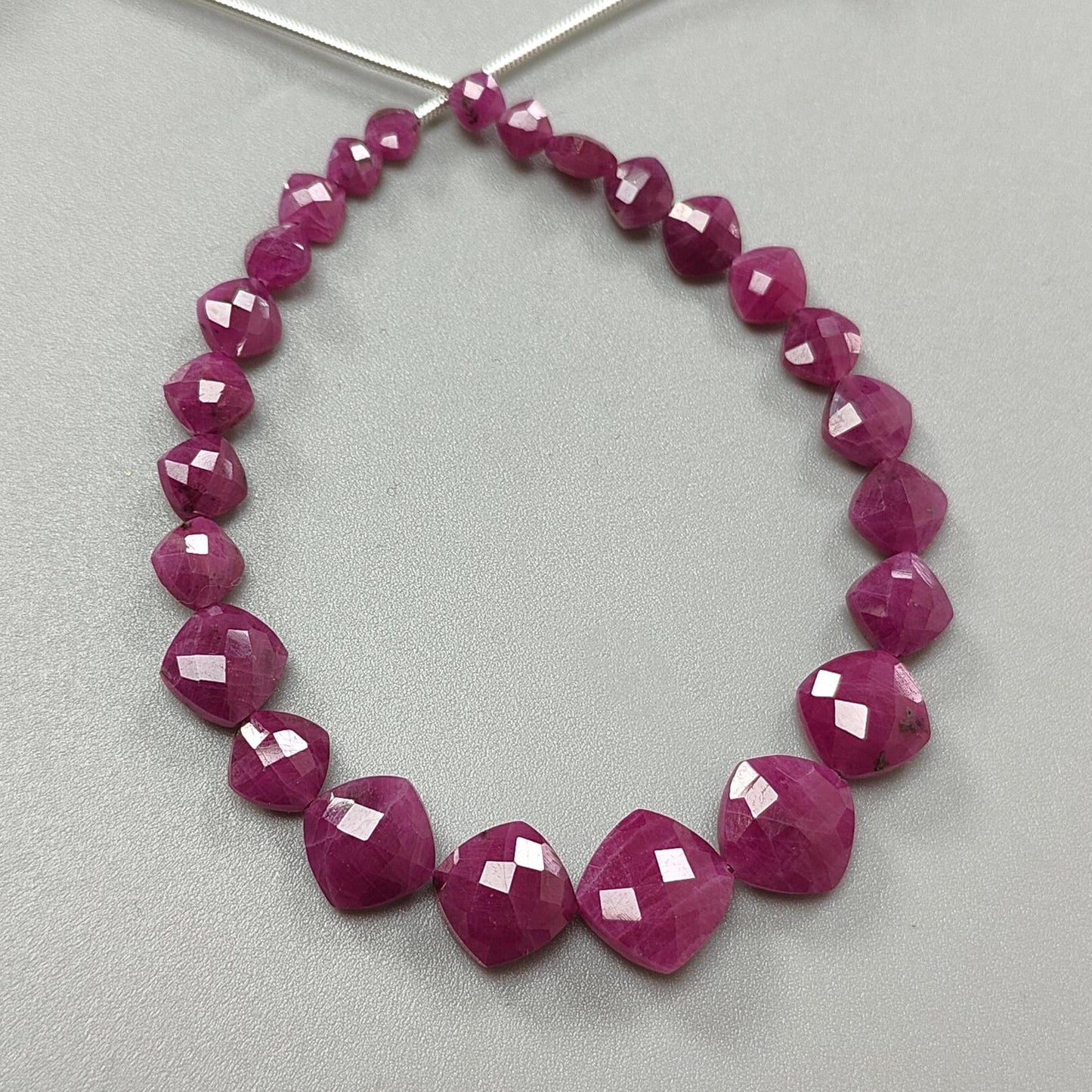 Red Ruby Faceted Loose Beads: 53.40cts Natural Untreated Unheated Ruby Gemstone Checker Cut Briolette Cushion Beads 4mm - 10mm, 7" Strand