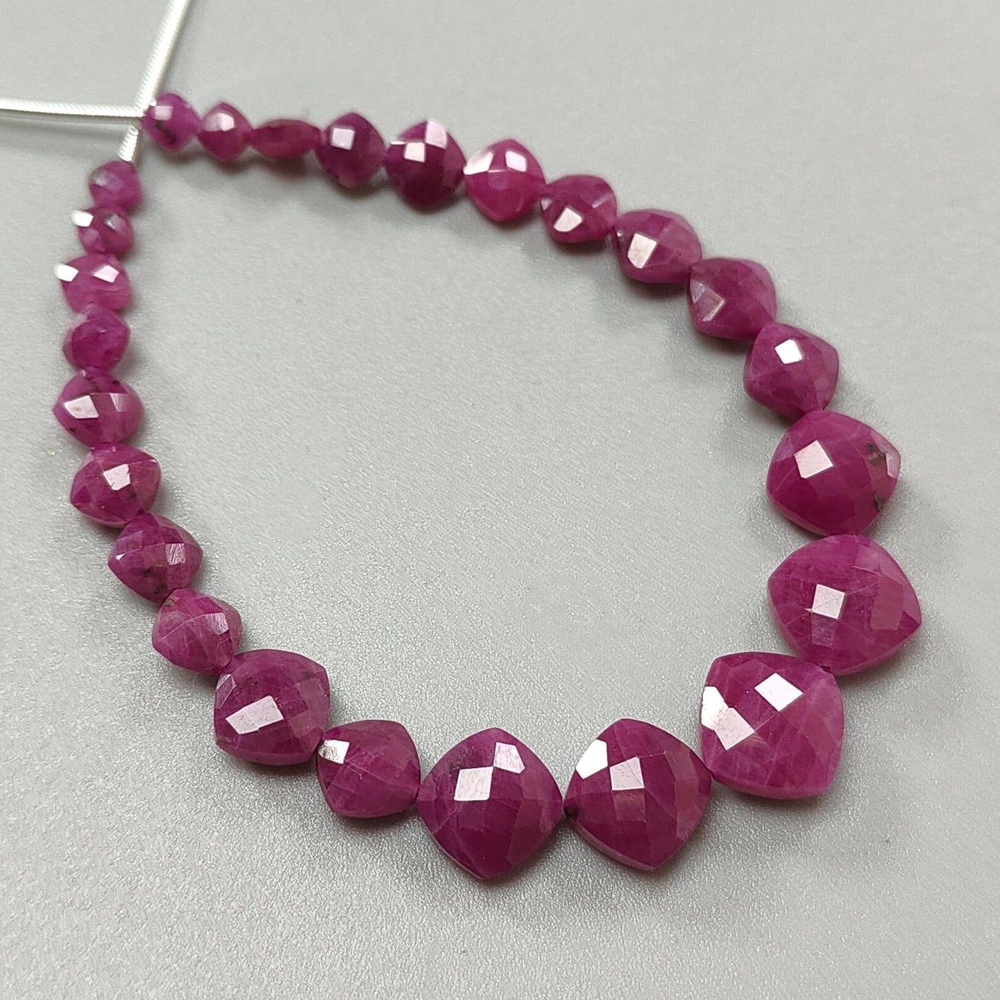 Red Ruby Faceted Loose Beads: 53.40cts Natural Untreated Unheated Ruby Gemstone Checker Cut Briolette Cushion Beads 4mm - 10mm, 7" Strand
