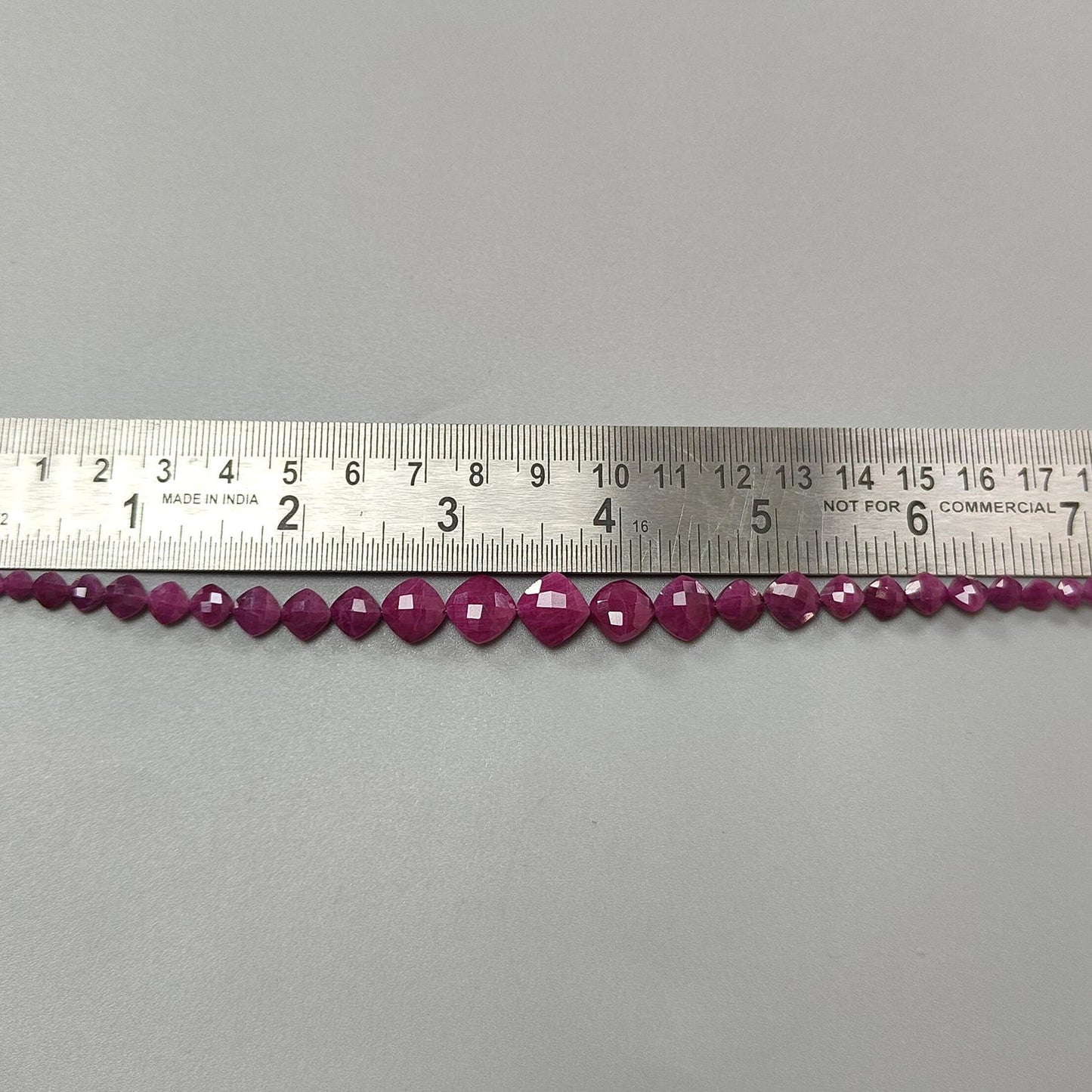Red Ruby Faceted Loose Beads: 53.40cts Natural Untreated Unheated Ruby Gemstone Checker Cut Briolette Cushion Beads 4mm - 10mm, 7" Strand