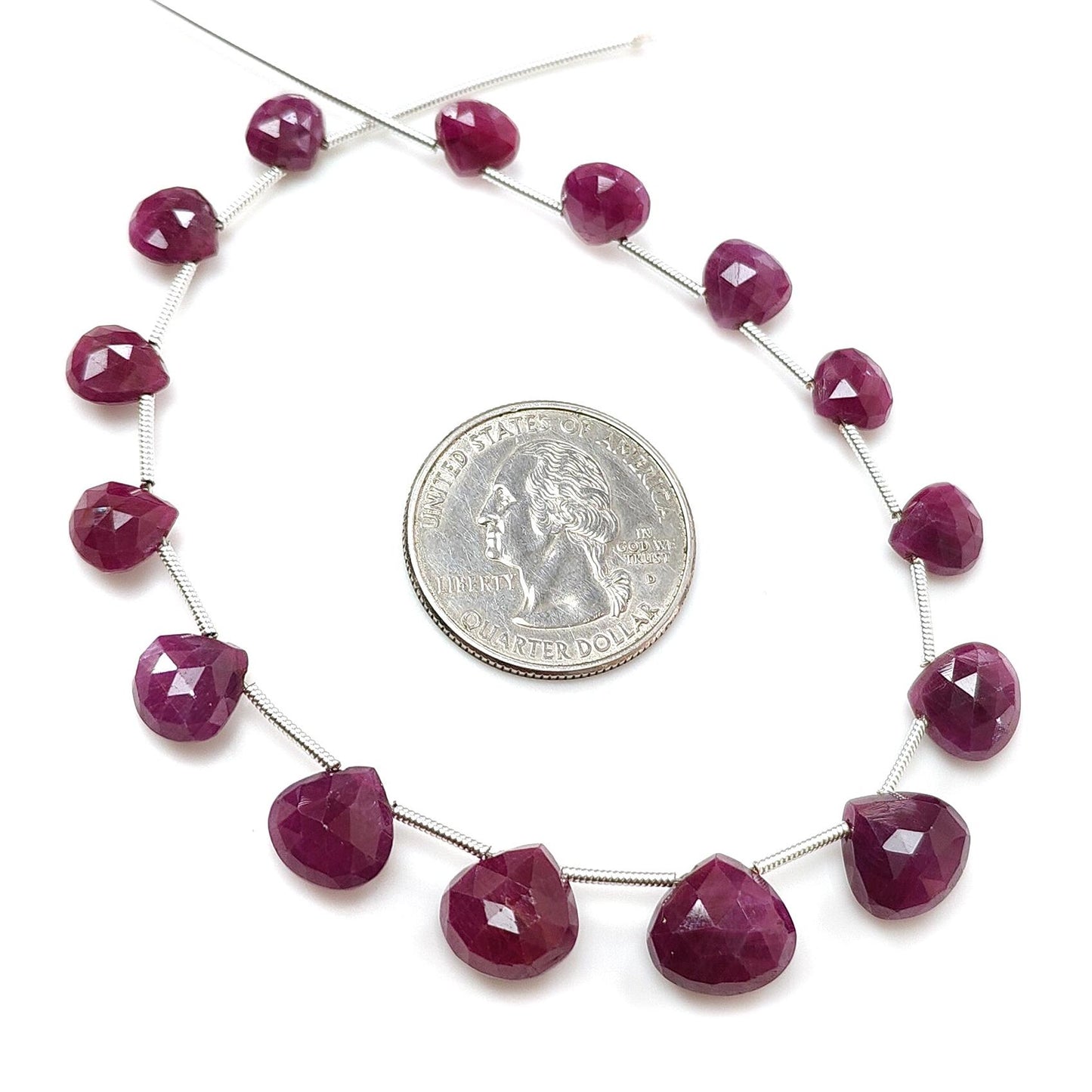 Red Ruby Faceted Loose Beads: 57.40cts Natural Untreated Unheated Ruby Gemstone Checker Cut Briolette Heart Shape Beads 7mm - 10.5mm