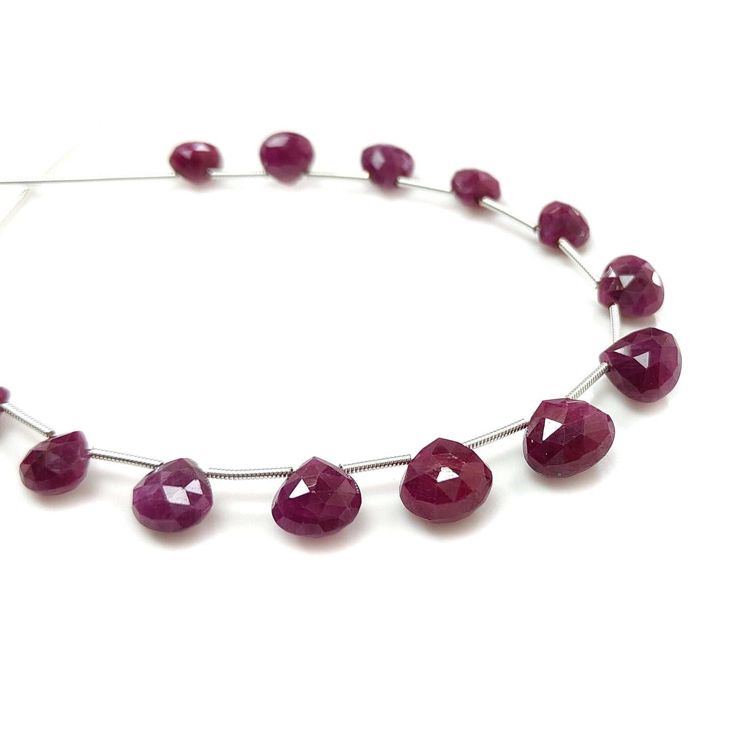 Red Ruby Faceted Loose Beads: 57.40cts Natural Untreated Unheated Ruby Gemstone Checker Cut Briolette Heart Shape Beads 7mm - 10.5mm