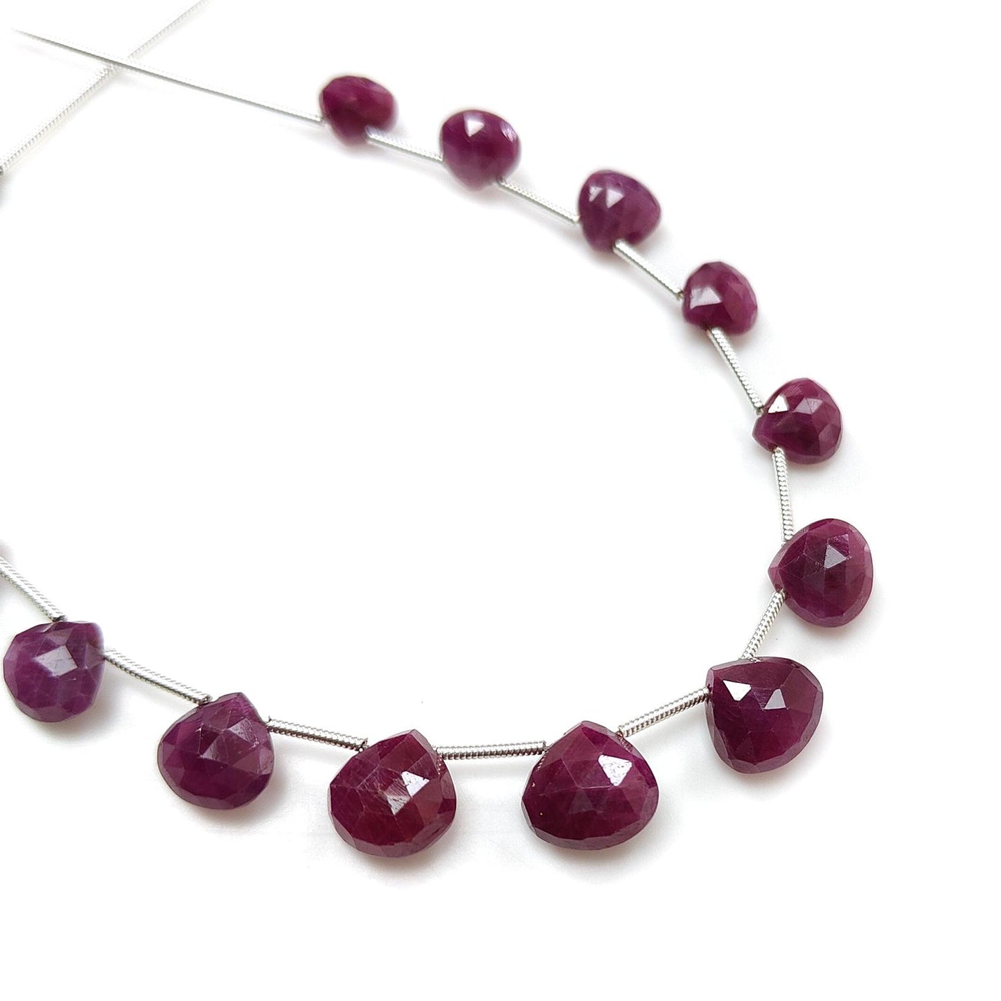 Red Ruby Faceted Loose Beads: 57.40cts Natural Untreated Unheated Ruby Gemstone Checker Cut Briolette Heart Shape Beads 7mm - 10.5mm