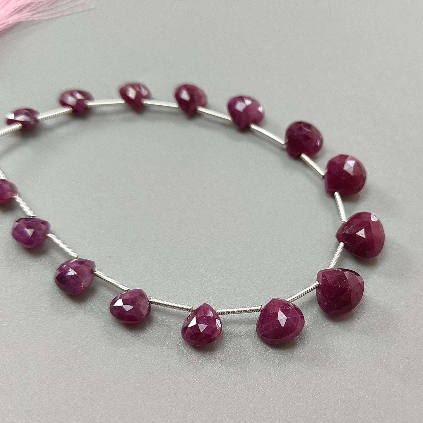 Red Ruby Faceted Loose Beads: 57.40cts Natural Untreated Unheated Ruby Gemstone Checker Cut Briolette Heart Shape Beads 7mm - 10.5mm