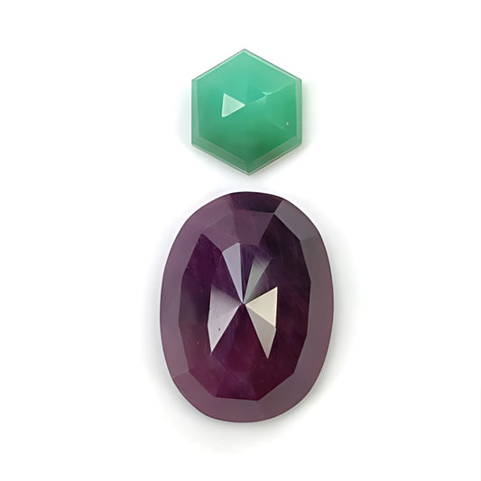 red ruby & chrysoprase egg, hexagon rose cut