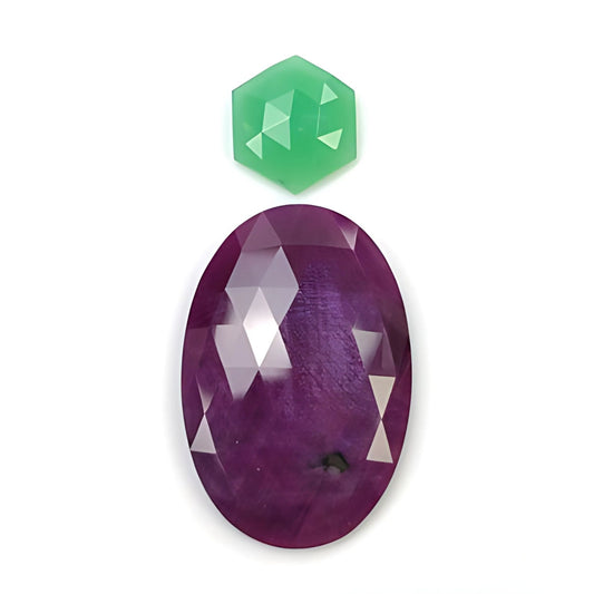 Red Ruby & Chrysoprase Egg Hexagon Rose Cut