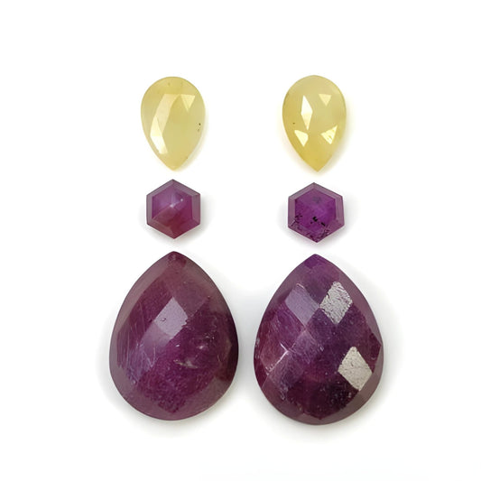 ruby, sapphire pear & hexagon rose cut