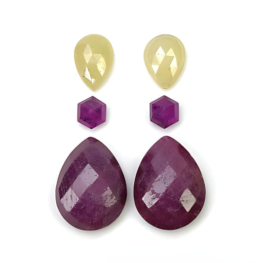 ruby, sapphire pear faceted cut