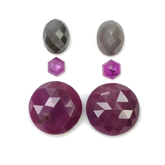 ruby & sapphire round, oval rose cut