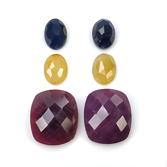 ruby, sapphire cushion & oval rose cut