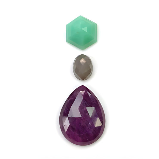 ruby, multi sapphire pear rose cut