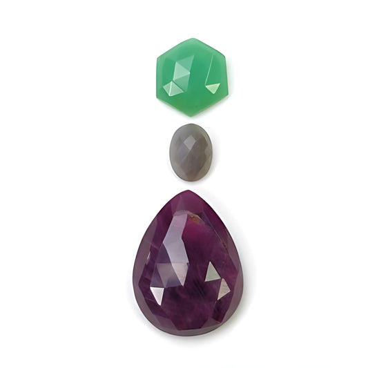 ruby, multi sapphire pear rose cut