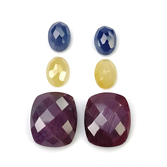 ruby, sapphire cushion & oval rose cut
