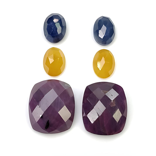 ruby, sapphire cushion & oval rose cut
