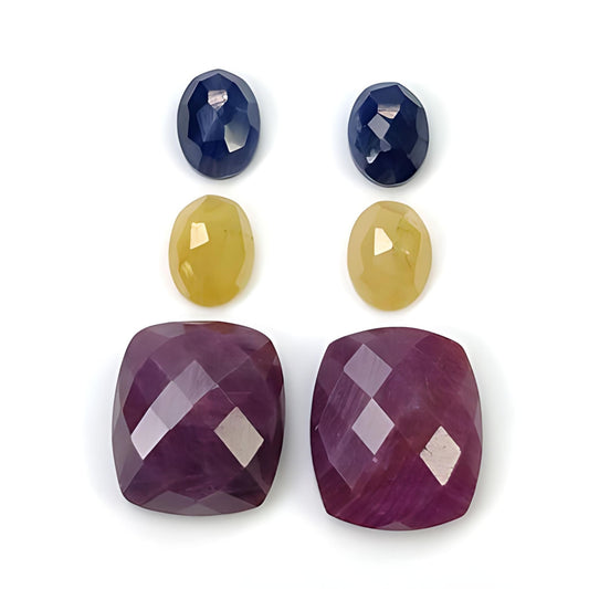 ruby, sapphire cushion & Oval rose cut