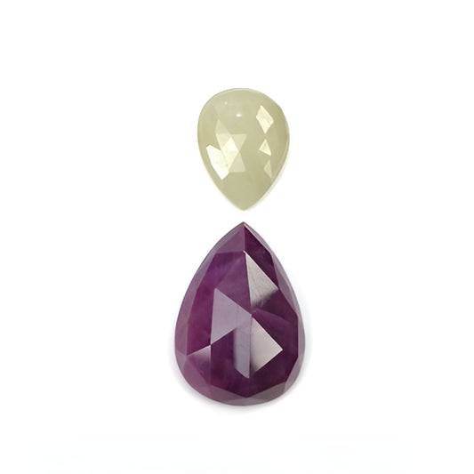 ruby, sapphire rose cut slices pear