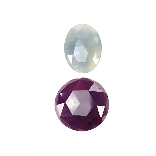 ruby & sapphire round rose cut slices