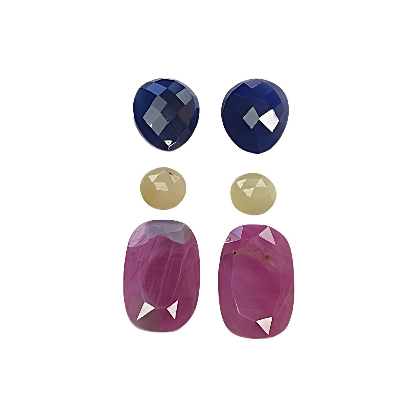 red ruby, multi sapphire cushion rose cut