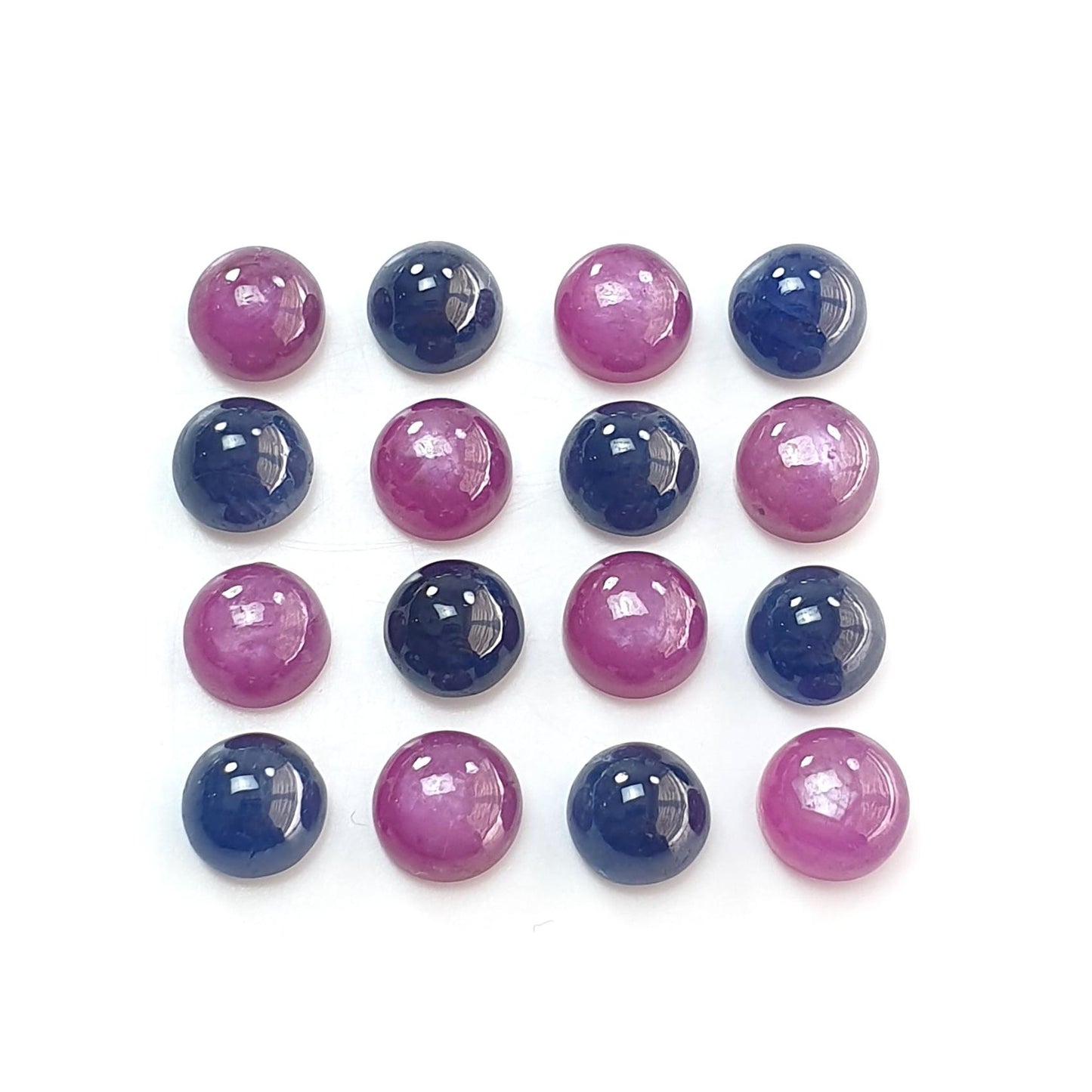Ruby, Blue Sapphire Gemstone Cabochon: 38.20cts Natural Untreated Purple Pink Ruby, Sapphire Round Shape Cabochon 7mm 16pcs Lot for Jewelry