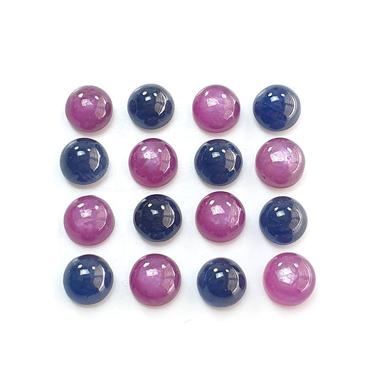 Ruby, Blue Sapphire Gemstone Cabochon: 38.20cts Natural Untreated Purple Pink Ruby, Sapphire Round Shape Cabochon 7mm 16pcs Lot for Jewelry