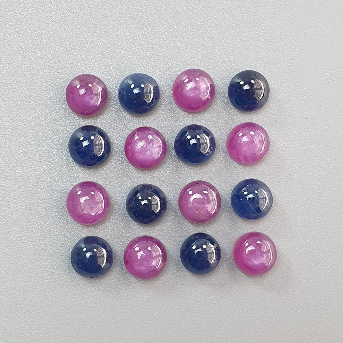 Ruby, Blue Sapphire Gemstone Cabochon: 38.20cts Natural Untreated Purple Pink Ruby, Sapphire Round Shape Cabochon 7mm 16pcs Lot for Jewelry