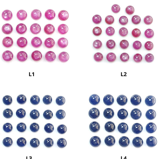 Ruby, Blue Sapphire Gemstone Cabochon: Natural Untreated Unheated Purple Ruby, Sapphire Round Shape Cabochon 6mm Lots for Jewelry