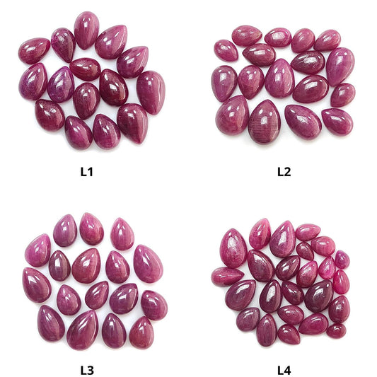Ruby Gemstone Cabochon: Natural Untreated Unheated Red Ruby Pear Shape Lots for Jewelry July Birthstone