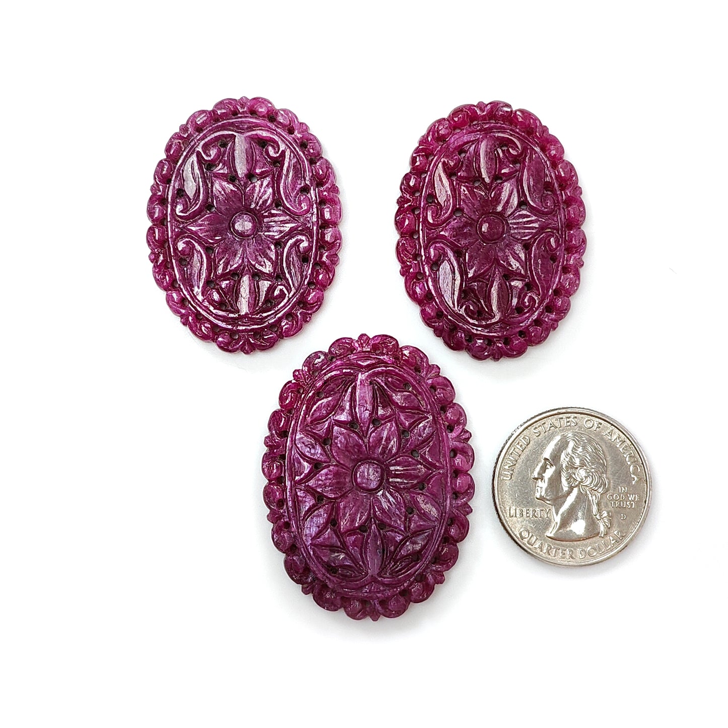 Ruby Gemstone Carving : 176.70cts Natural Untreated Unheated Red Ruby Hand Carved Oval Shape 40*30mm - 43.5*32mm 3pc Set For Jewelry