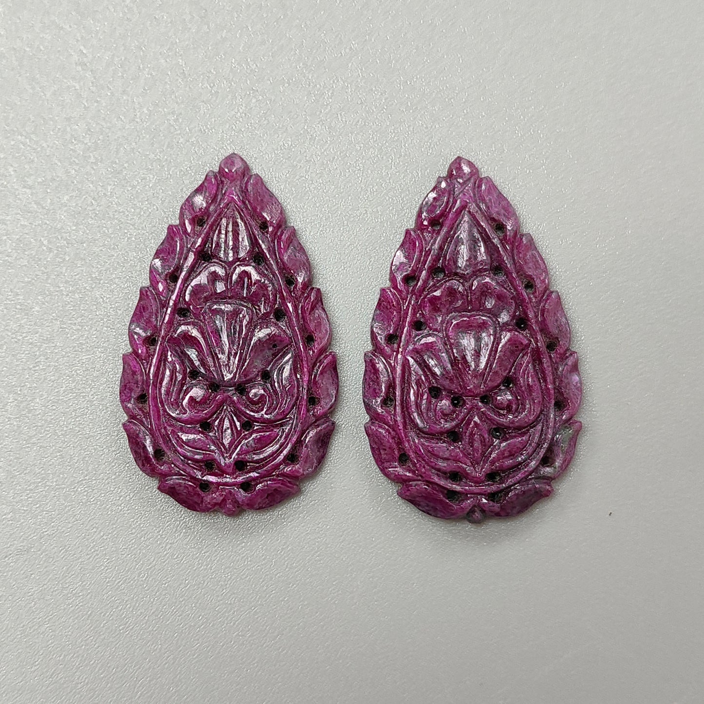 Ruby Gemstone Carving : 61.70cts Natural Untreated Unheated Red Ruby Hand Carved Pear Shape 38*23mm Pair For Jewelry